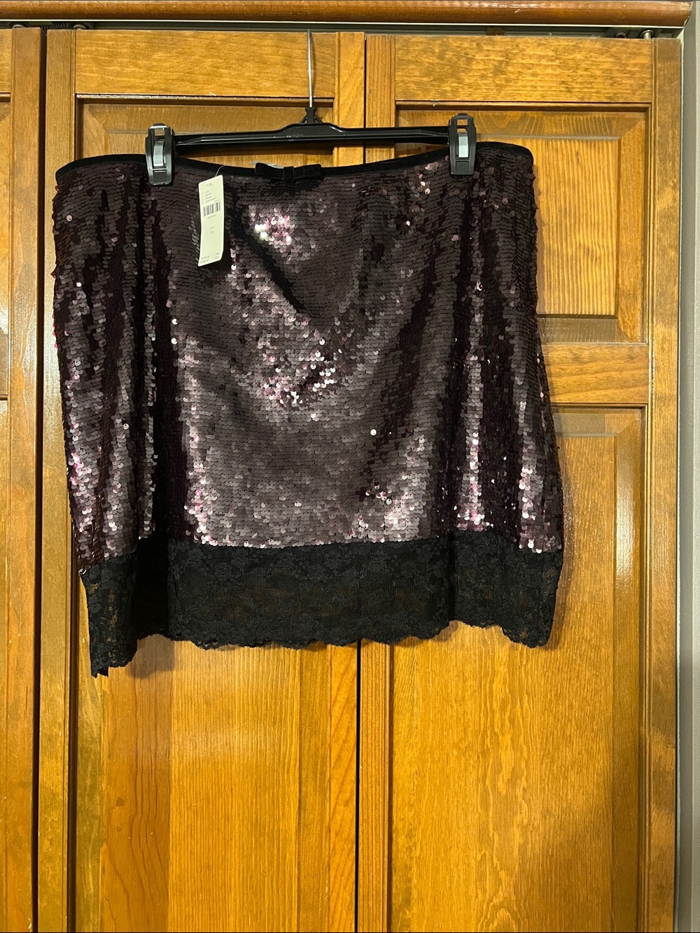 Anthropologie Sequin Lace Mini Skirt Size XL Purple Black